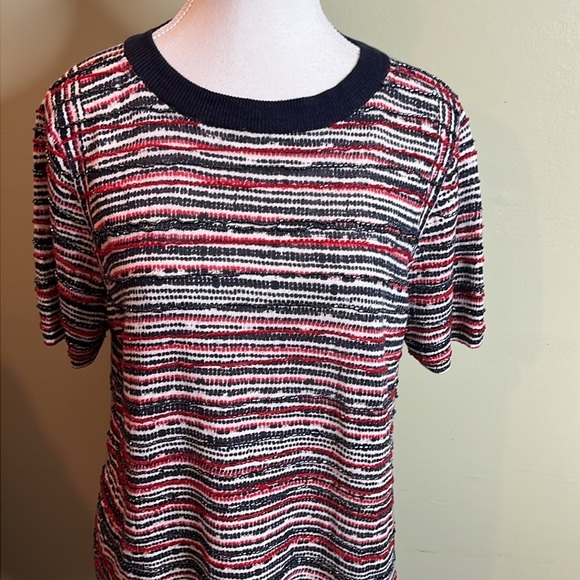 J. Crew Women's 100% Linen beadi Short Sleeve Sweater Red Blue White - Picture 8 of 12